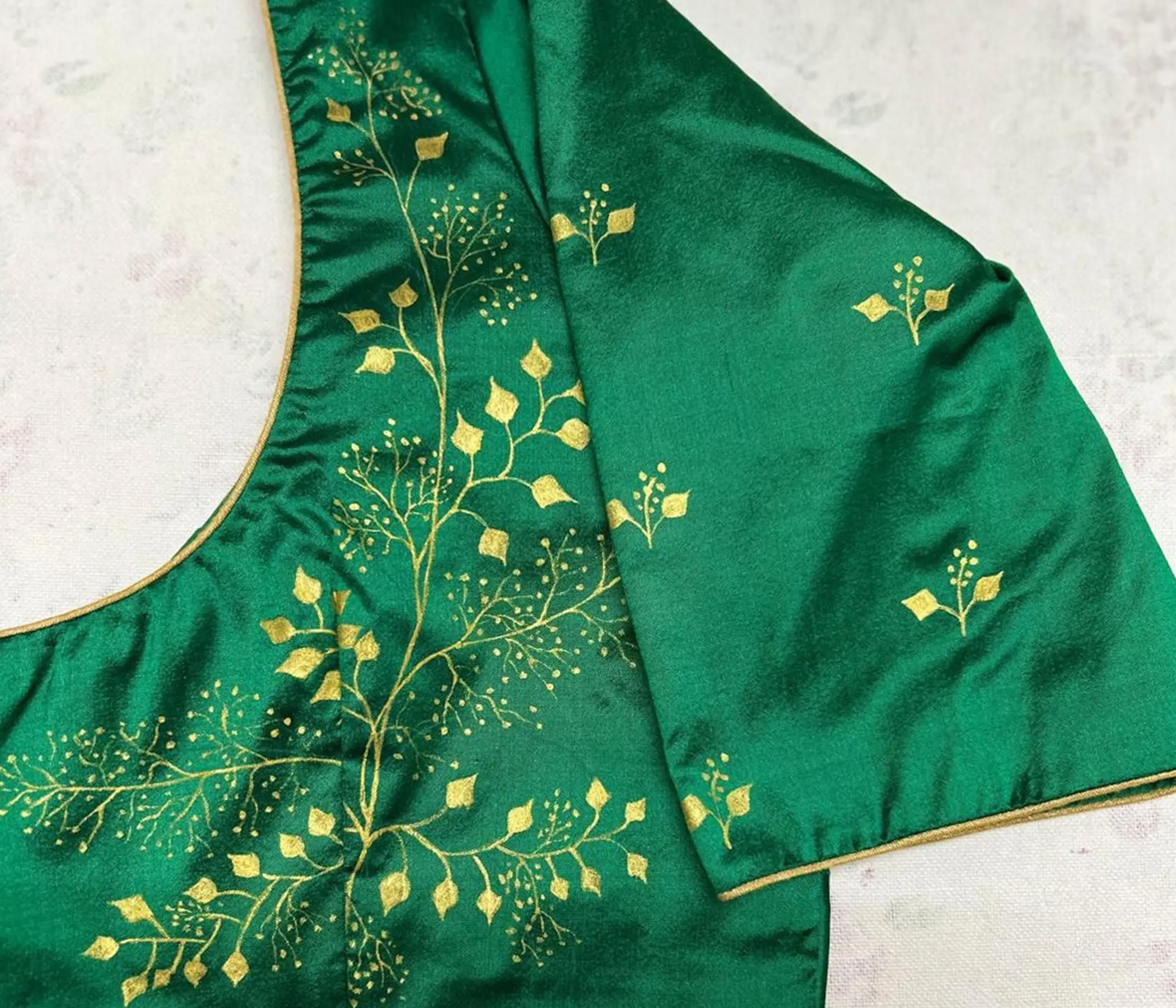 Hand-Painted Emerald Green Silk blouse